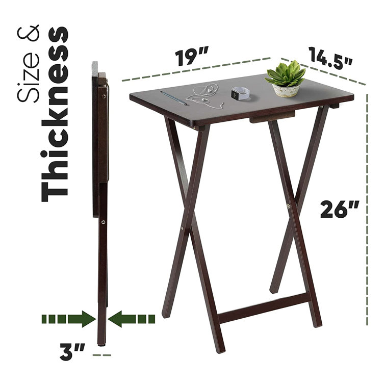 Espresso Brown Solid Wood Folding TV Tray Table Set