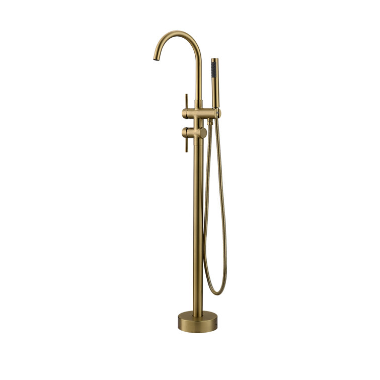 Brushed Gold Double Handle Floor Mount Tub Filler