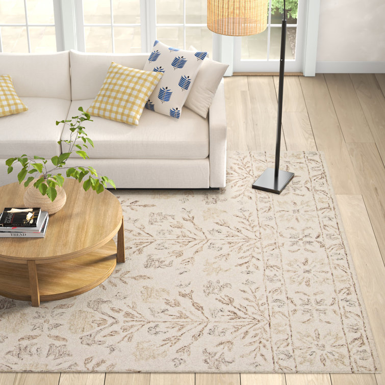Handmade Ivory Floral Wool Area Rug
