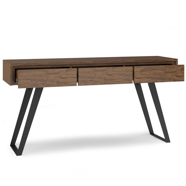 Rustic Natural Aged Brown Acacia & Metal Industrial Console with Storage