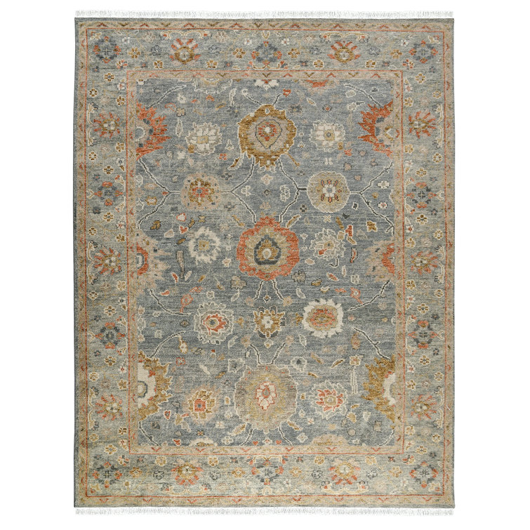 Gray Hand-Knotted Wool Floral 10' x 14' Area Rug