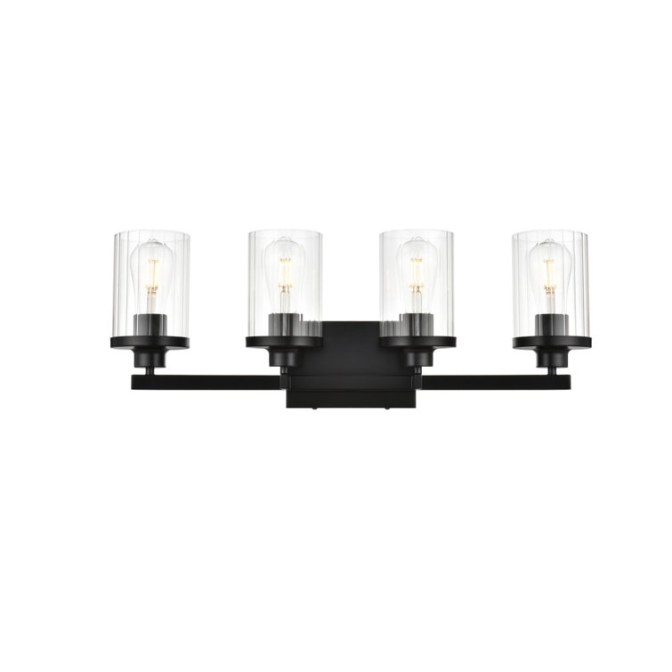 Black Iron 4-Light Dimmable Vanity Light with Clear Glass Shades