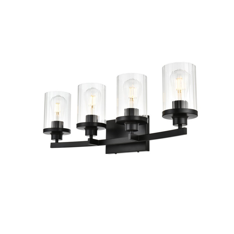 Black Iron 4-Light Dimmable Vanity Light with Clear Glass Shades