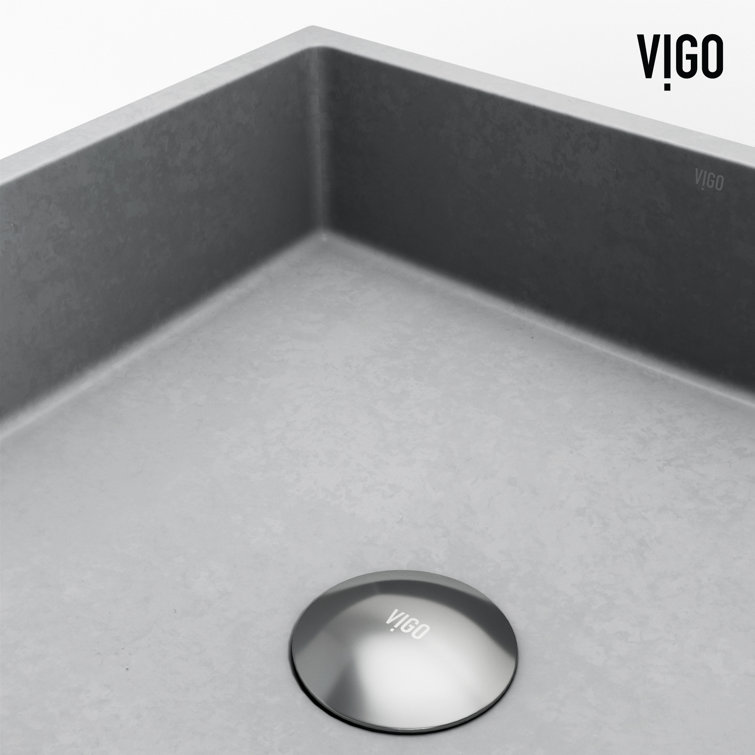 Gray Concrete Rectangular Vessel Sink with Brushed Nickel Faucet