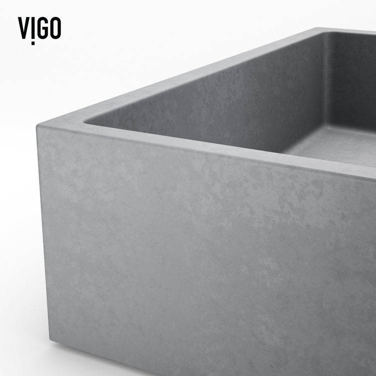 Gray Concrete Rectangular Vessel Sink with Brushed Nickel Faucet