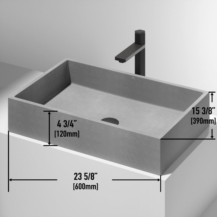 Concreto Stone 24" Gray Rectangular Vessel Bathroom Sink