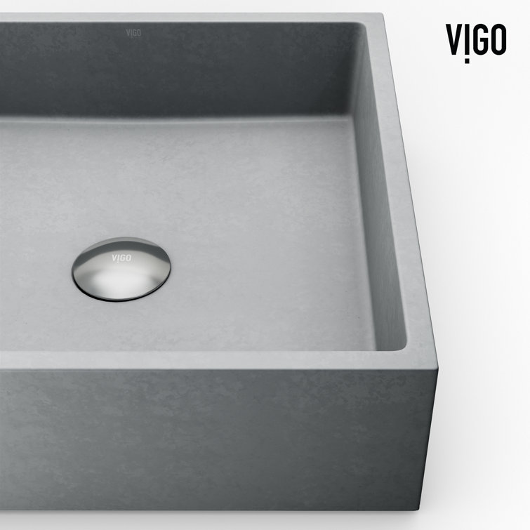 Gray Concrete Rectangular Vessel Sink with Brushed Nickel Faucet