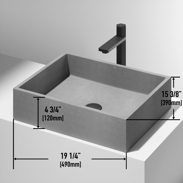 Eco-Friendly Gray Concrete Rectangular Vessel Bathroom Sink