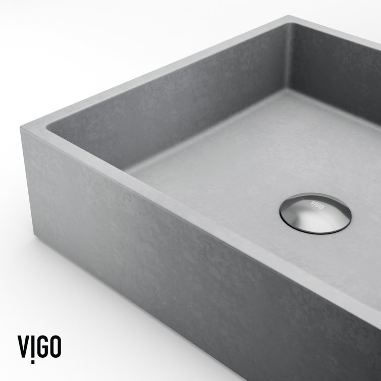Gray Concrete Square Vessel Sink with Chrome Faucet