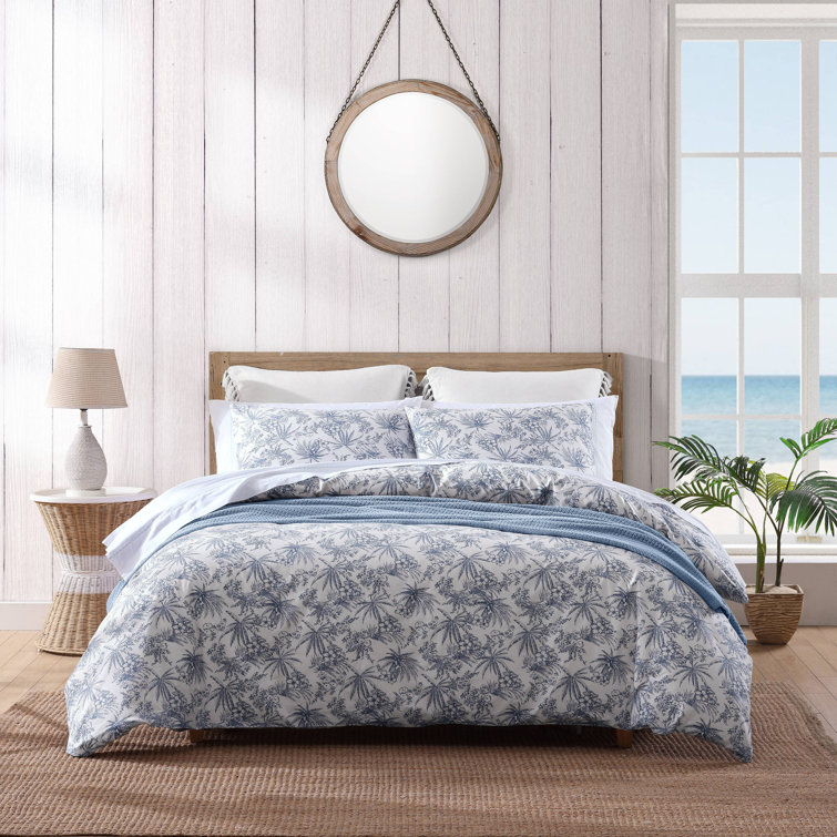 Pen and Ink Blue Floral Cotton Queen Duvet Cover Set