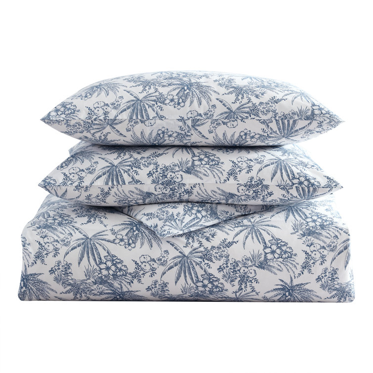 Pen and Ink Blue Floral Cotton Queen Duvet Cover Set