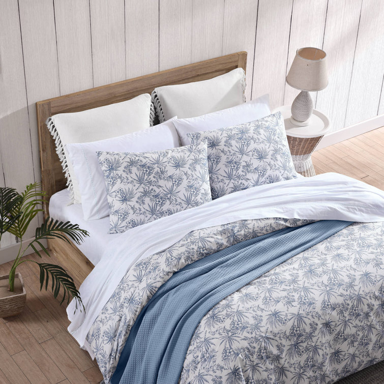 Pen and Ink Blue Floral Cotton Queen Duvet Cover Set