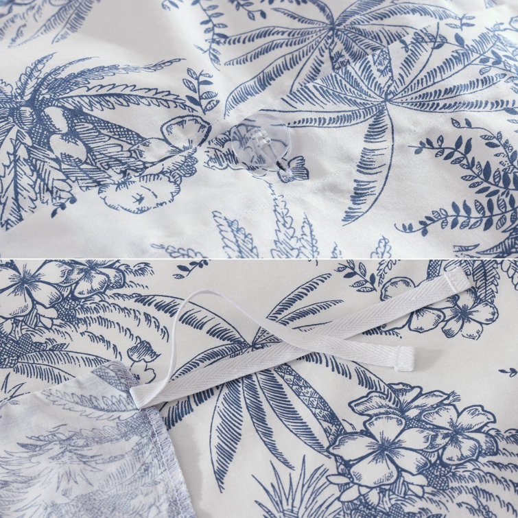 Pen and Ink Blue Floral Cotton Queen Duvet Cover Set