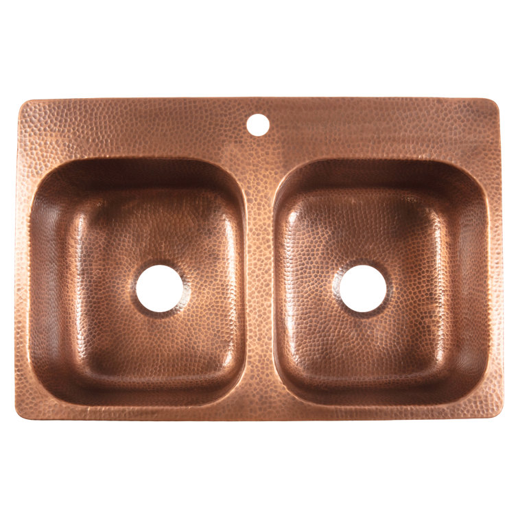 Angelico Copper 33" Double Bowl Drop-In Kitchen Sink