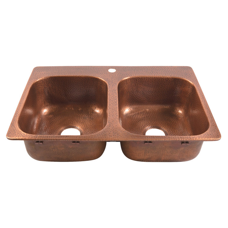 Angelico Copper 33" Double Bowl Drop-In Kitchen Sink