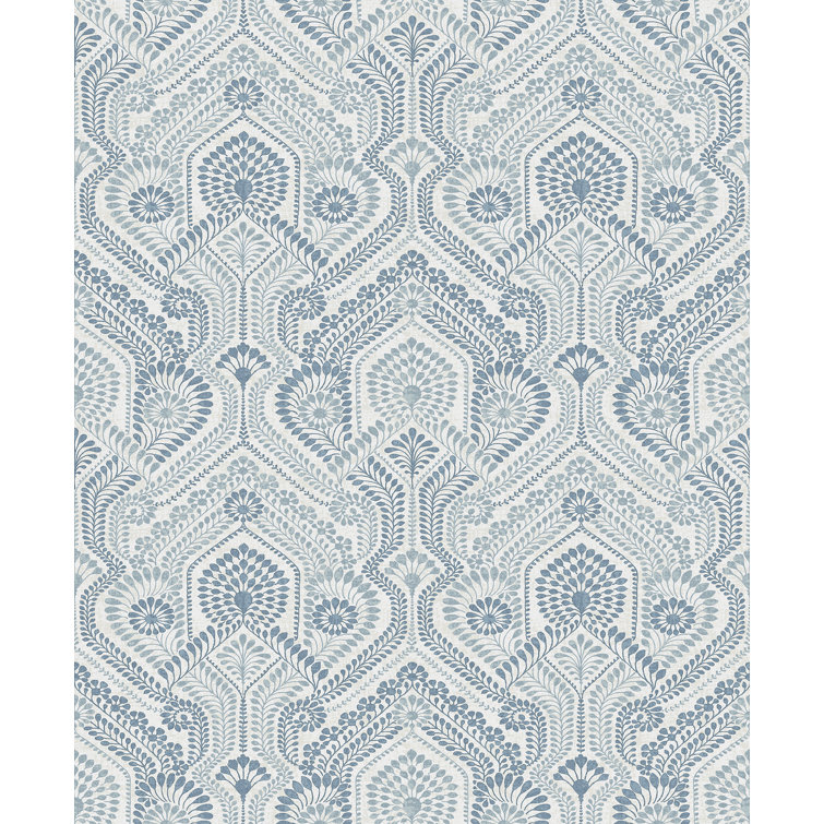 Blue Damask Non-Woven Washable Wallpaper Roll
