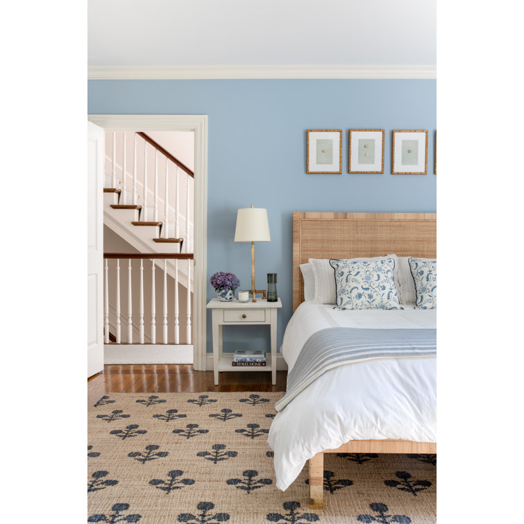 Handmade Blue Wool Rectangular Area Rug, 3'6" x 5'6"