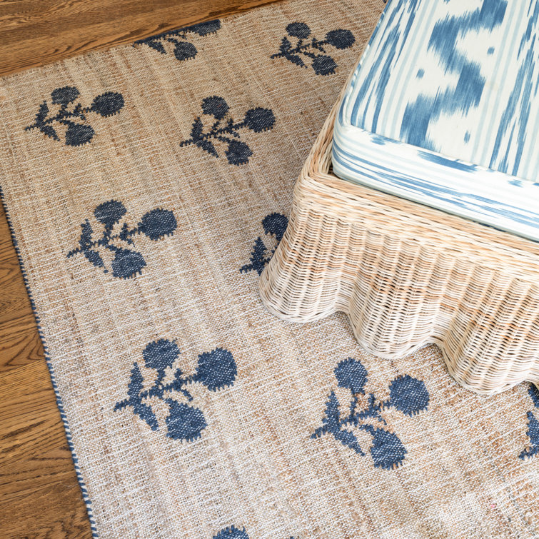 Handmade Blue Wool Rectangular Area Rug, 3'6" x 5'6"