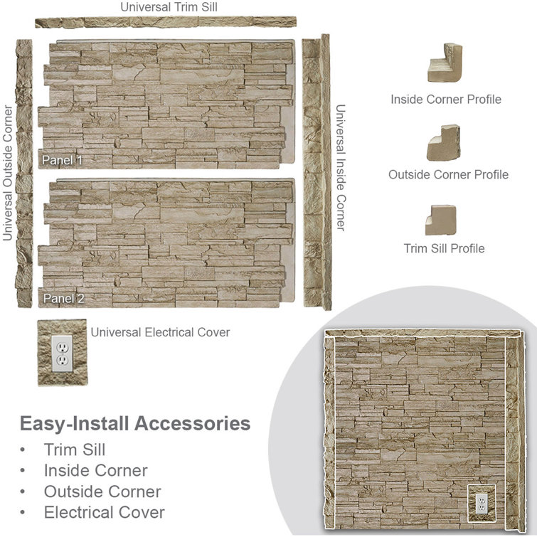 Colfax Faux Stone Siding Panel in Beige and Brown
