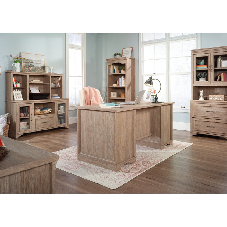 Brushed Oak Executive Desk with Drawers and Keyboard Tray