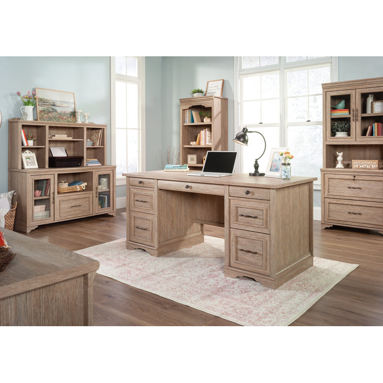 Brushed Oak Executive Desk with Drawers and Keyboard Tray