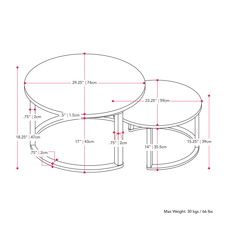 Contemporary Round Wood & Metal Nesting Coffee Tables - Black/Brown