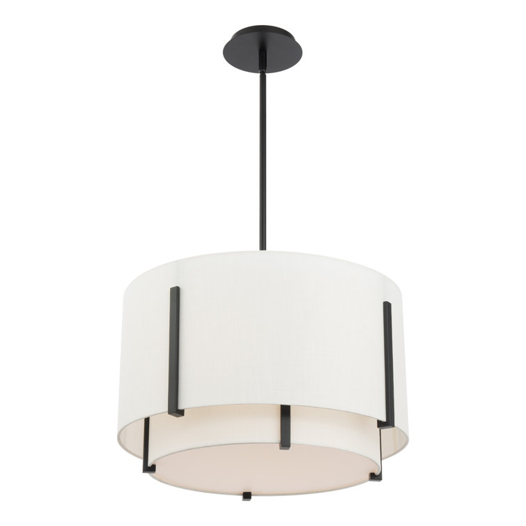 Black Aluminum LED Drum Pendant with Fabric Shade