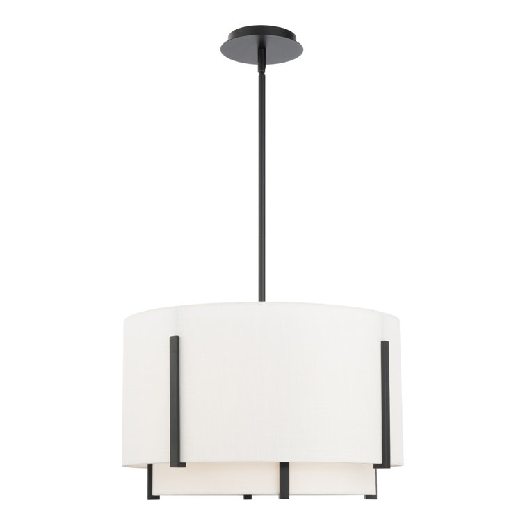 Black Aluminum LED Drum Pendant with Fabric Shade
