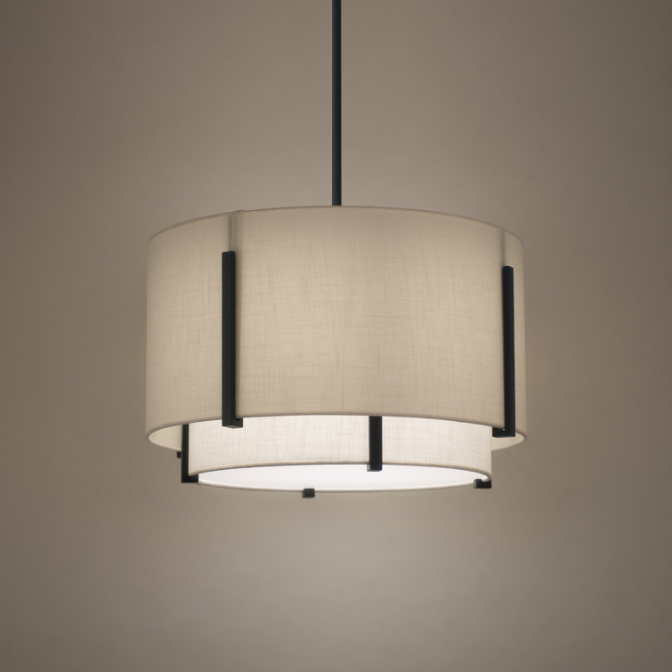 Black Aluminum LED Drum Pendant with Fabric Shade