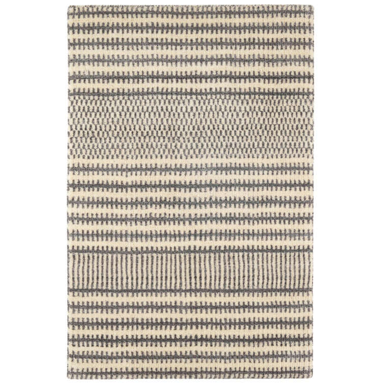 Gray Hand-Knotted Wool and Cotton Striped 8' x 10' Rug