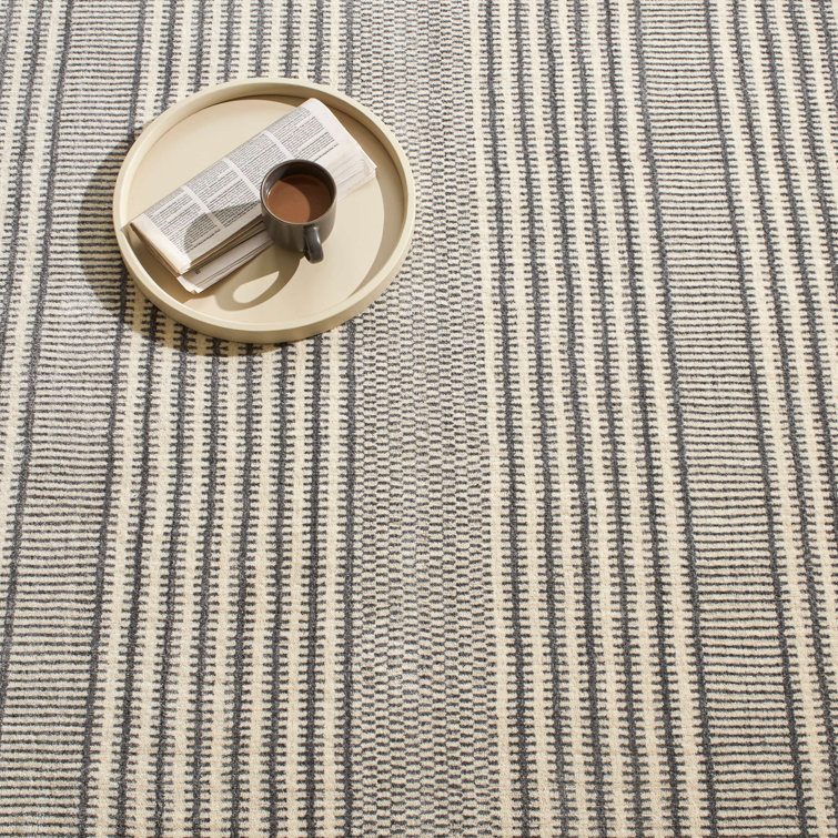 Gray Hand-Knotted Wool and Cotton Striped 8' x 10' Rug