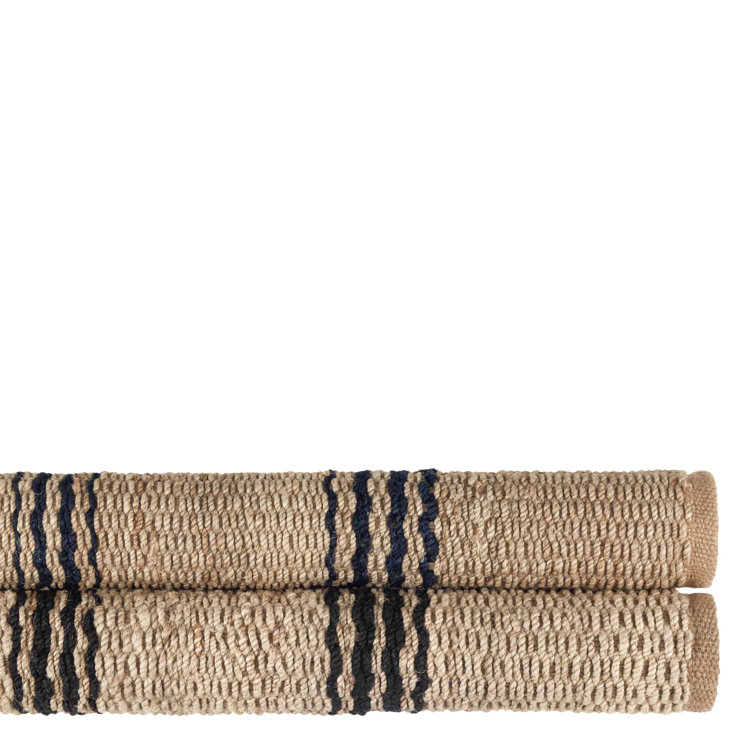 Hand Loomed Black Stripe Durable Jute Runner Rug, 2’6” x 8'
