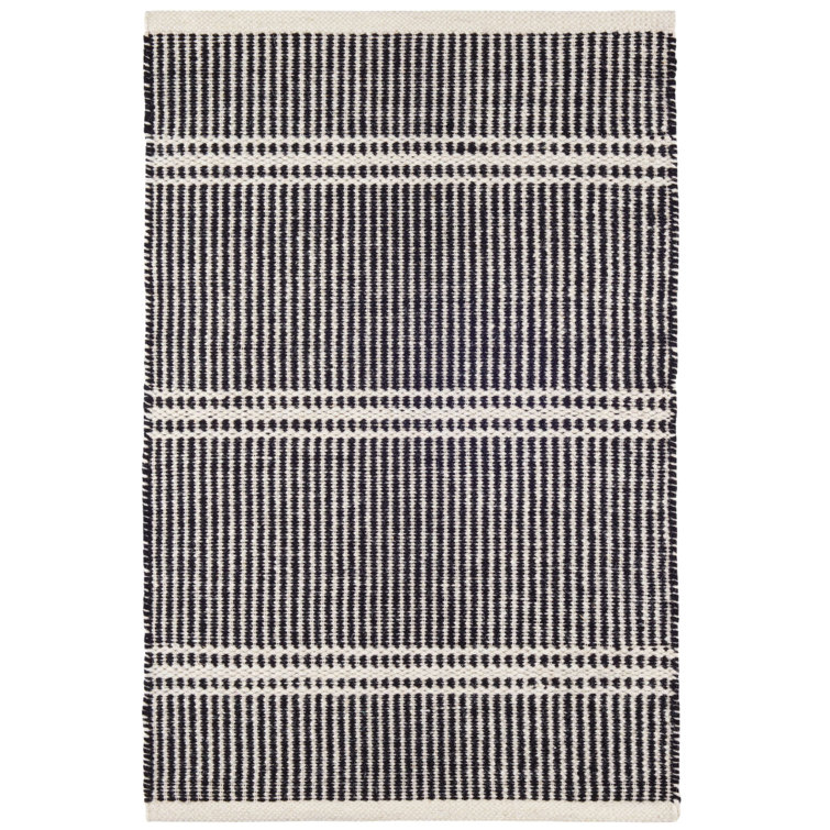 Modern Malta Black and Ivory Striped 9' x 12' Wool Area Rug