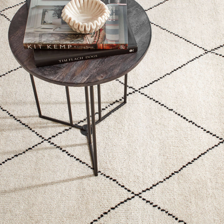 Lush Ivory & Stark Black Diamond Hand-Knotted Wool Rug 8'x10'
