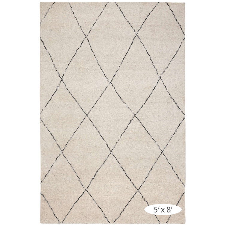 Numa Black and Ivory Hand-Knotted Wool 5' x 8' Rug