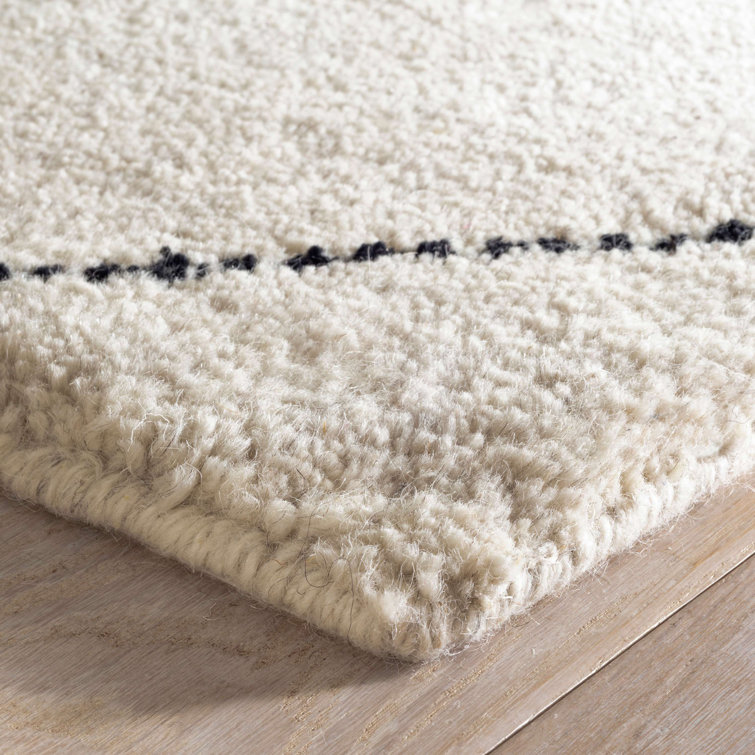 Lush Ivory & Stark Black Diamond Hand-Knotted Wool Rug 8'x10'