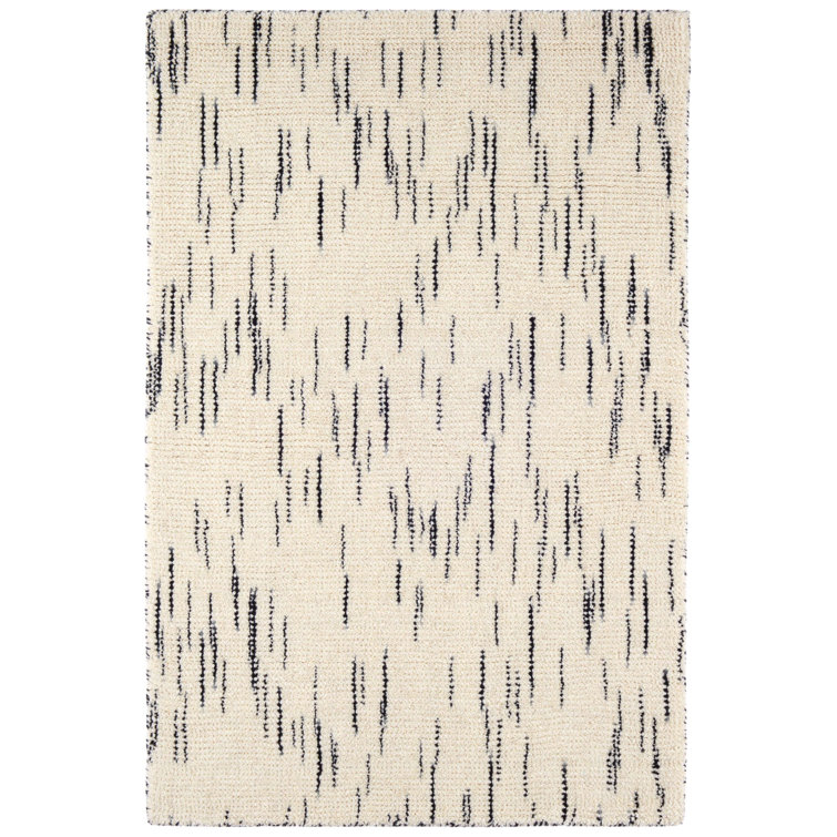 Black and White Hand-Knotted Wool Stripe Rug 8' x 10'
