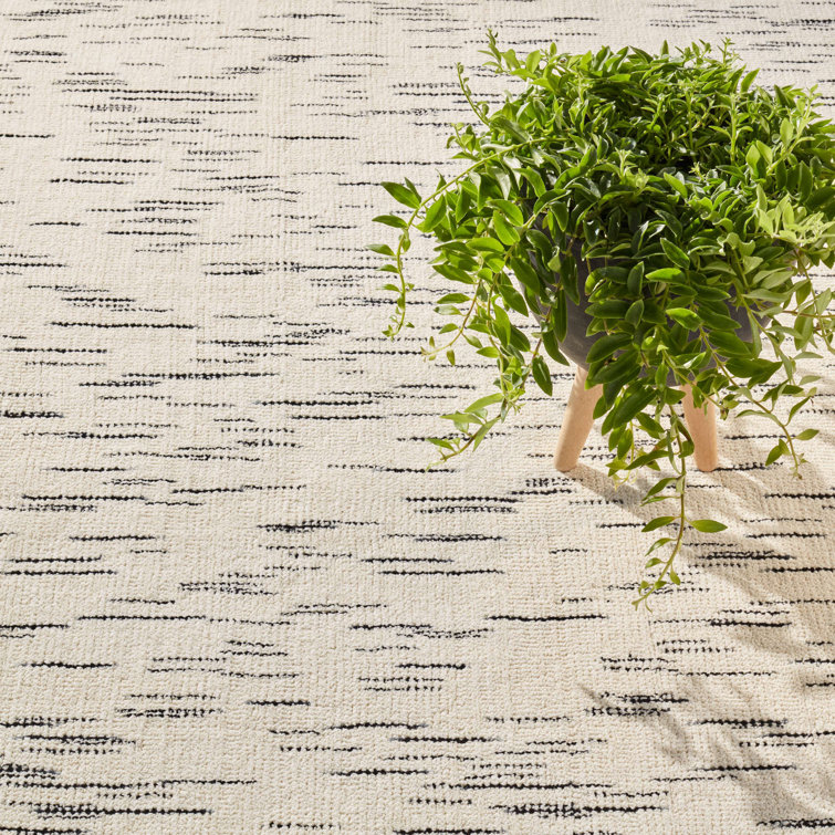 Black and White Hand-Knotted Wool Stripe Rug 8' x 10'