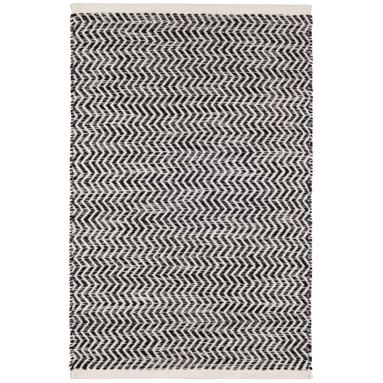 Black and White Herringbone Recycled PET Indoor/Outdoor Rug