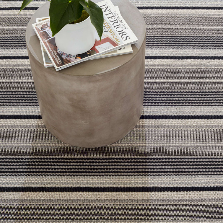 Handmade Black and Gray Cotton Striped 9' x 12' Rug