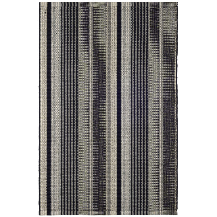 Handwoven Black and Ivory Cotton Striped Rectangular Rug 2' x 3'