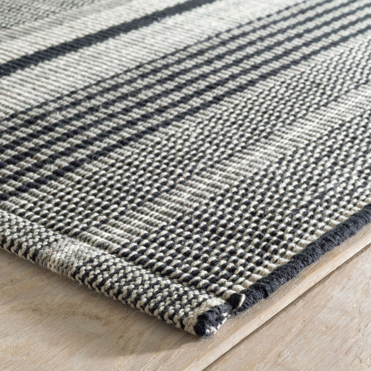 Handmade Black and Gray Cotton Striped 9' x 12' Rug