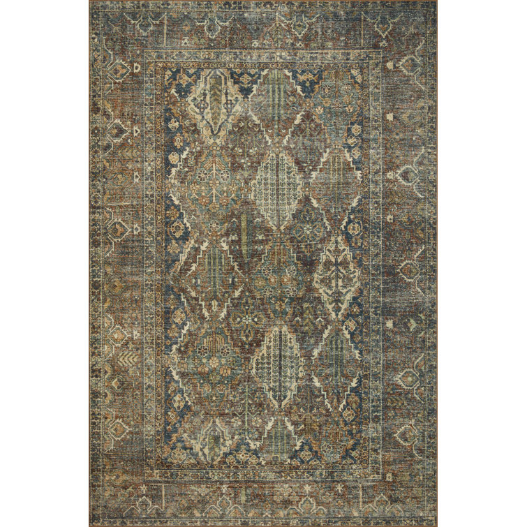Vintage Spice & Blue Washable Accent Rug - 2'3" x 3'9"