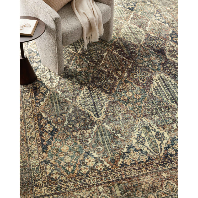 Vintage Spice & Blue Washable Accent Rug - 2'3" x 3'9"