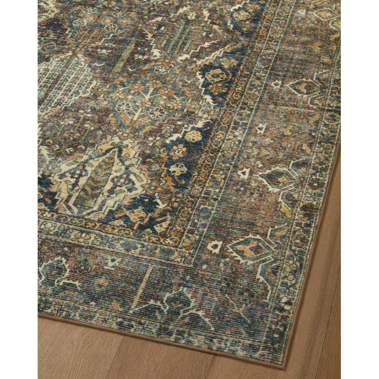 Vintage Spice & Blue Washable Accent Rug - 2'3" x 3'9"