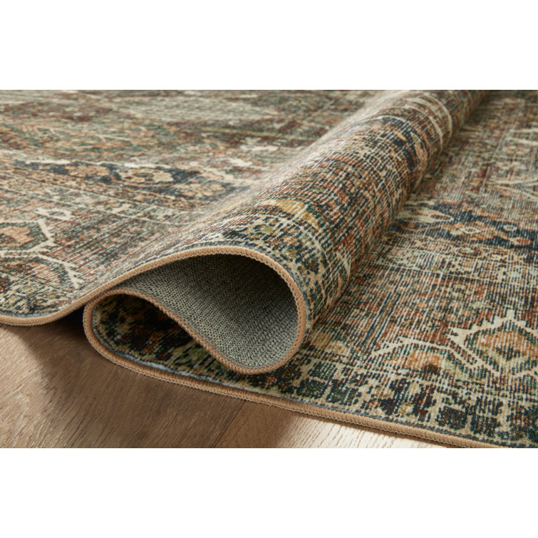 Vintage Spice & Blue Washable Accent Rug - 2'3" x 3'9"