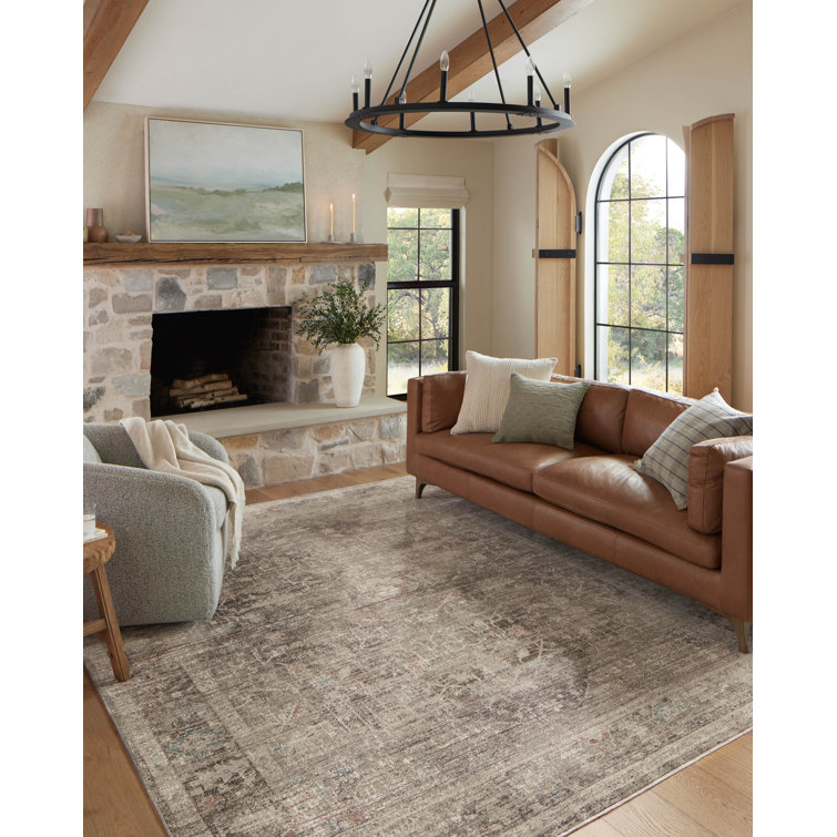 Charcoal Dove Floral Synthetic 94''x120'' Rectangular Area Rug with Tassels