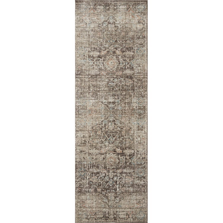 Millie Charcoal and Dove Floral Synthetic Runner Rug