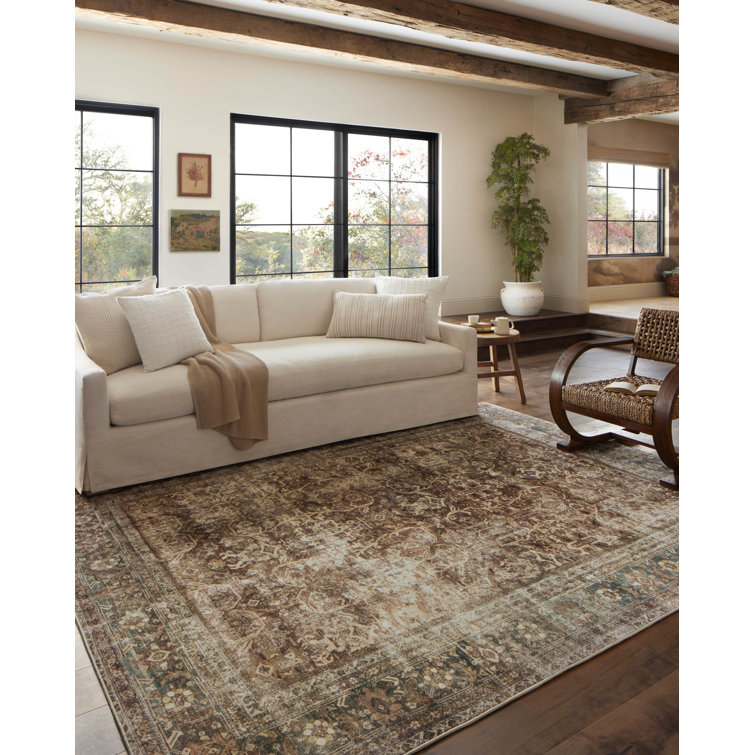 Sinclair Rust and Lagoon Synthetic Washable Rectangular Rug 3'6" x 5'6"