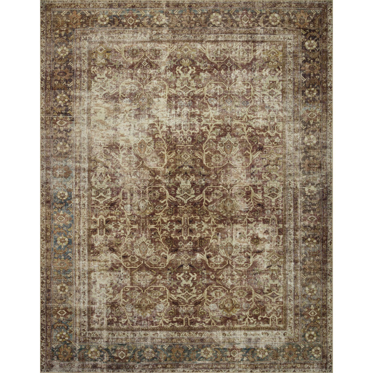 Rust and Lagoon Washable Synthetic Square Area Rug